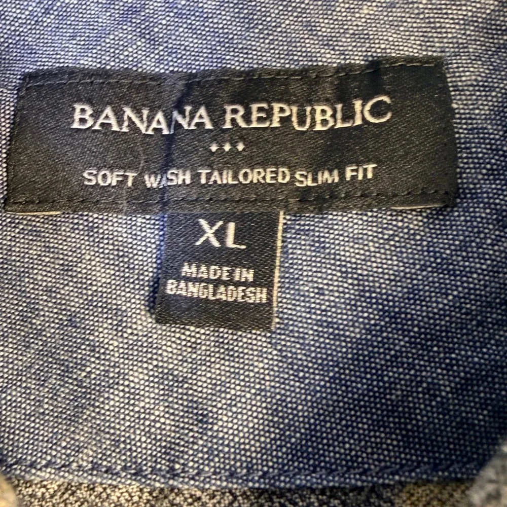 Banana Republic Shirt XL Gray Tan Striped Soft Wash Tailored Slim Fit Cotton